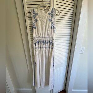 White and Blue Embroidered Dress